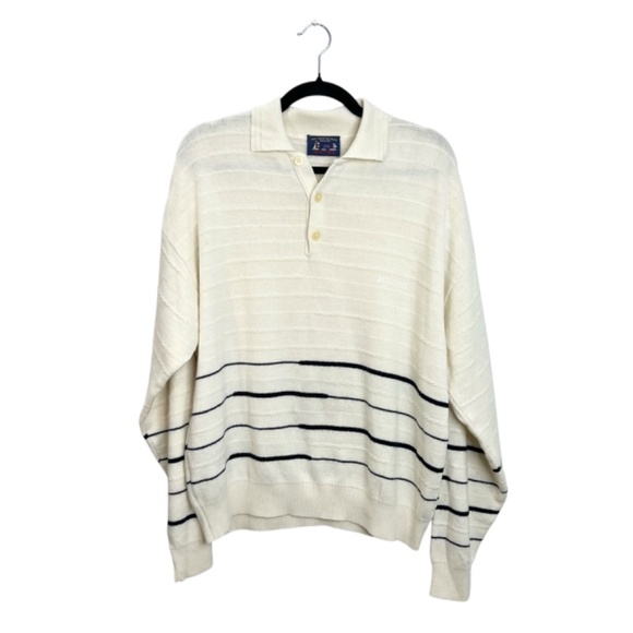 Vintage Blu E BLU Italy cream navy nautical stripe wool blend sweater M - Picture 1 of 11